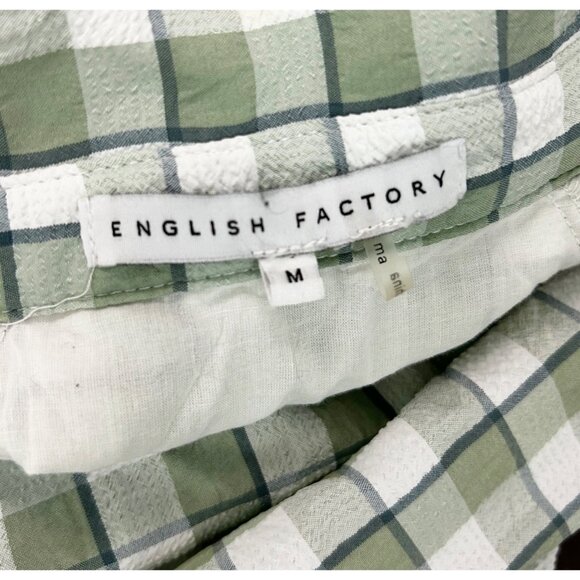 English Factory Sage Green Checkered Plaid Babydoll Dress Tiered Size Medium Wom - Picture 6 of 6